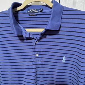 Polo Ralph Lauren Blue‎ Stripe Mens Short Sleeve Polo Shirt Size XL Stretch Mesh